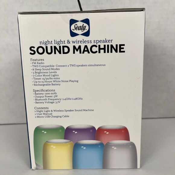 Sealy Night Light Wireless Speaker Sound Machine Bluetooth Rechargeable - Picture 5 of 6